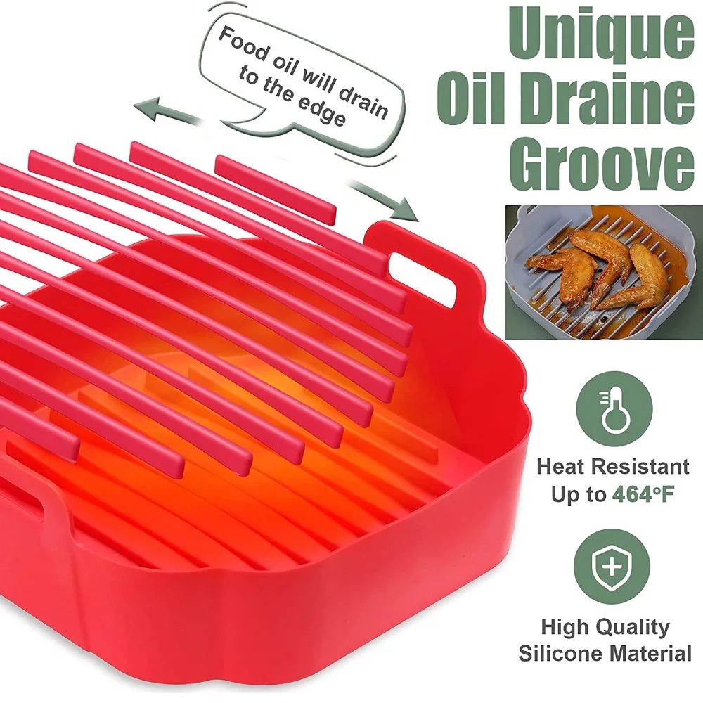 Air Fryer Silicone Liners Reusable Square 8.5 inch for 4 to 6 QT Environmental Silicone Material (FDA) Replacement Accessories
