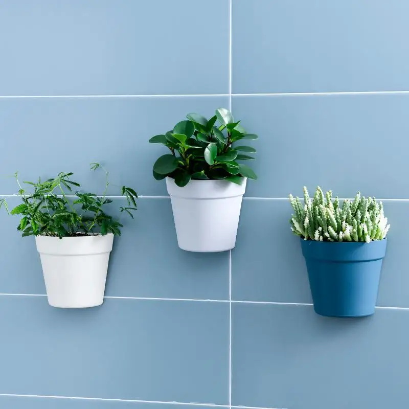 Wall Mounted Plastic Potted Plant Flowerpot Creative Wall Hanging Planter Semi Circular Small Flower Pot Decoration