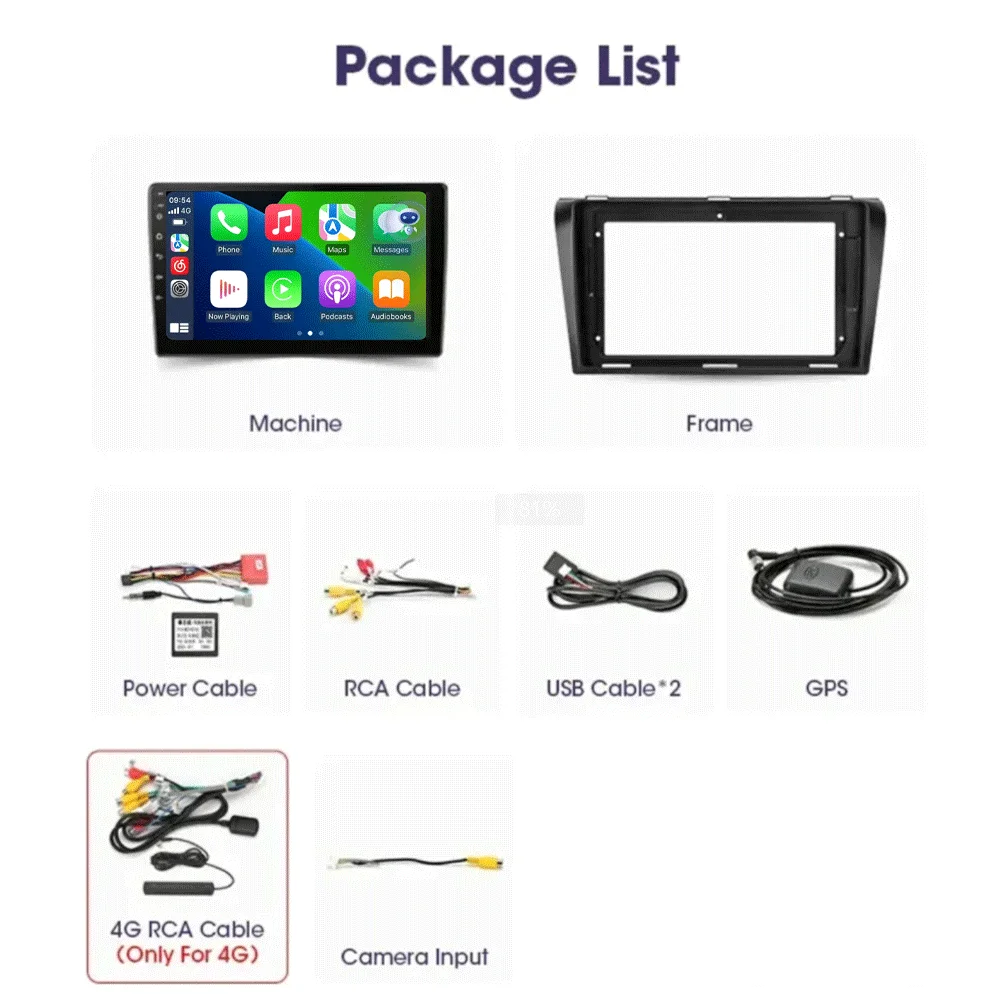 Radio para Auto con Reproductor de Video Android 16 para Mazda 3 2004 - 2009 2din con BOSE Multimedia Carplay Estéreo GPS Unidad Principal WIFI+4G 6