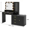 Vanity Desk with Mirror and Lights with Ambient Light & Charging Station, Table with Drawers & Shelves & Dresser, Makeup Table 6