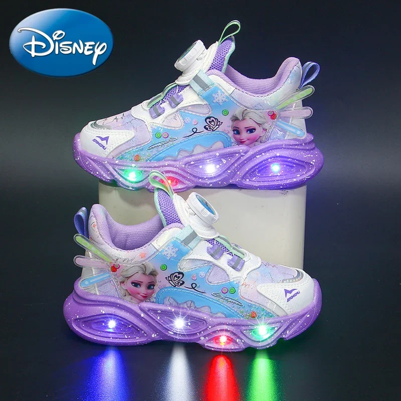 Disney Frozen Girls Scarpe Casual Led Light Sneakers Elsa Princess Shoes Autunno E Inverno Calde Scarpe Casual Regalo Di Compleanno Per Bambini
