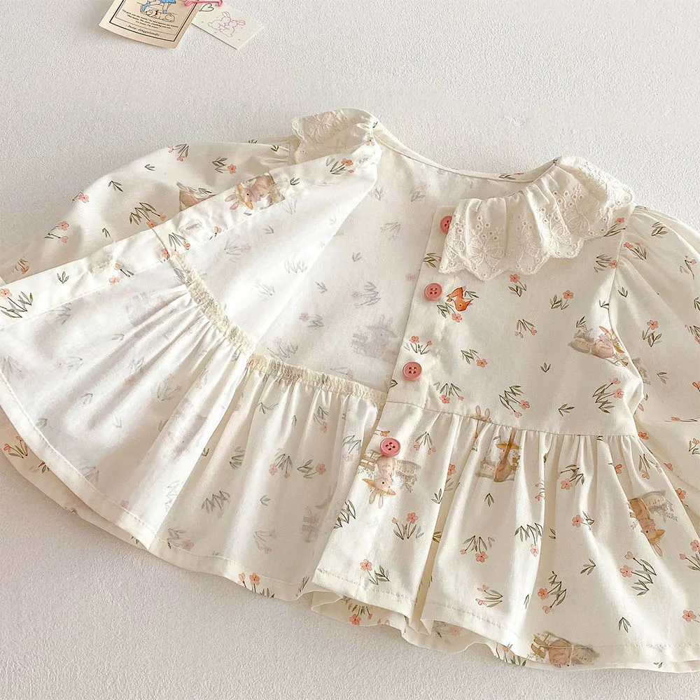 Girls Blouse Floral Cotton Collar Spring Toddler Long Sleeve Tops Princess 1st Birthday Kids Shirts Children's Clothing