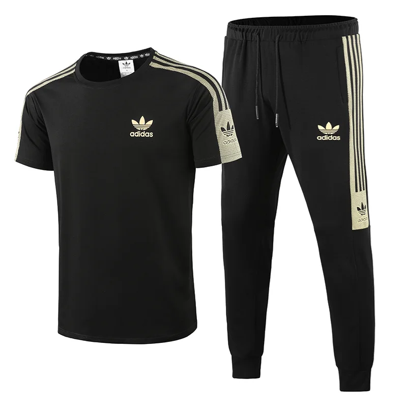 Adidas Men's Exercise Sets, Stripes, Athletic, Moisture-wicking, Elastic Short Sleeved and Long Pants Sets, White and Black 1 Adidas Men's Exercise Sets, Stripes, Athletic, Moisture-wicking, Elastic Short Sleeved and Long Pants Sets, White and Black 1