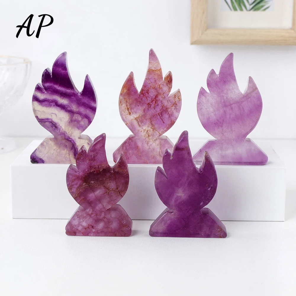 

1PC Natural Stone Fluorite Flame Shape Crystal Carving Healing Gemstone Purple Fluorite Flame Statuette Christmas Decoration