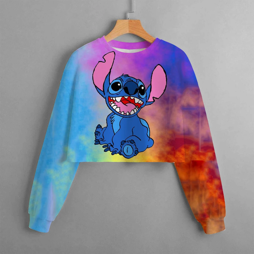 

2023 New Girls' Sweatshirt Disney Lilo&Stitch Pattern 3D Printed Cartoon Print Casual Wear Short Pullover Long Sleeve Top