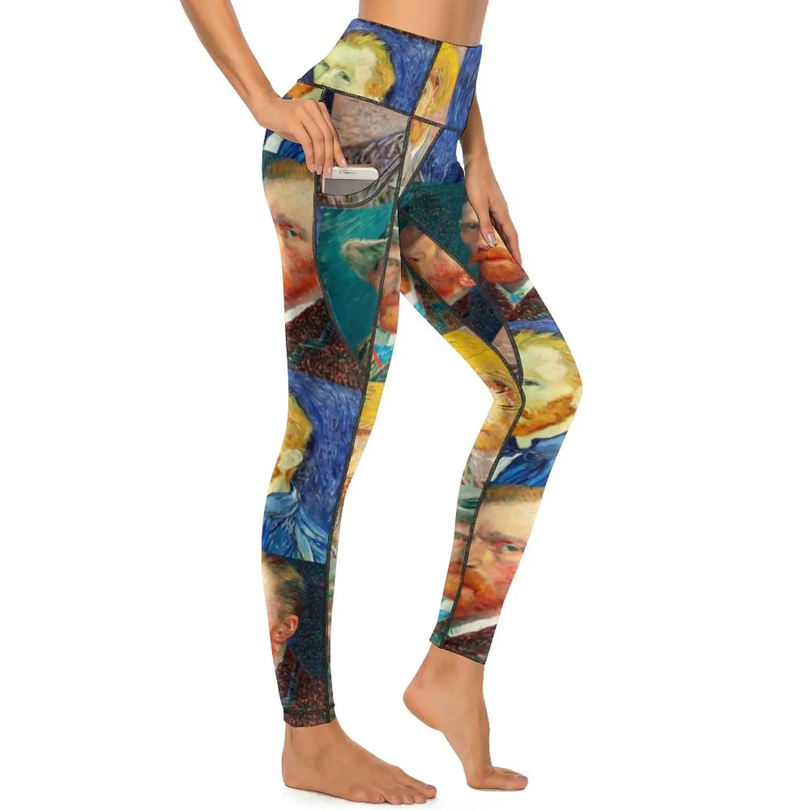 

Van Gogh Leggings Self-Portrait Collage Work Out Yoga Pants High Waist Casual Leggins Stretchy Design Sport Legging Gift