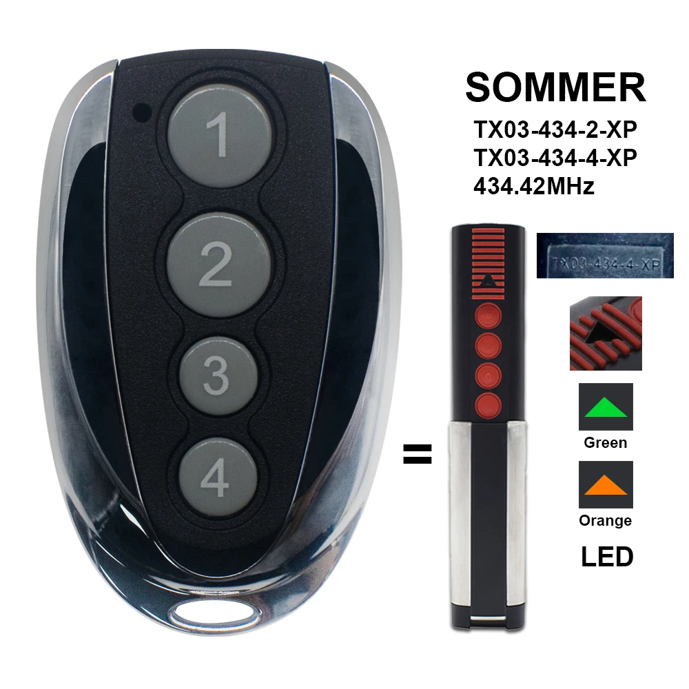 

Gate Transmitter controller For SOMMER Channel Green and Orange Garage Door Remote Control Key TX03-434-4-XP 434.42MHz