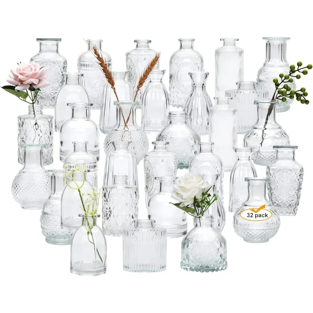

Vase, Small Decorative Vase For Wedding Center Table, Transparent Retro Embossed Mini Vase, For Party Or Home Decoration, Vase