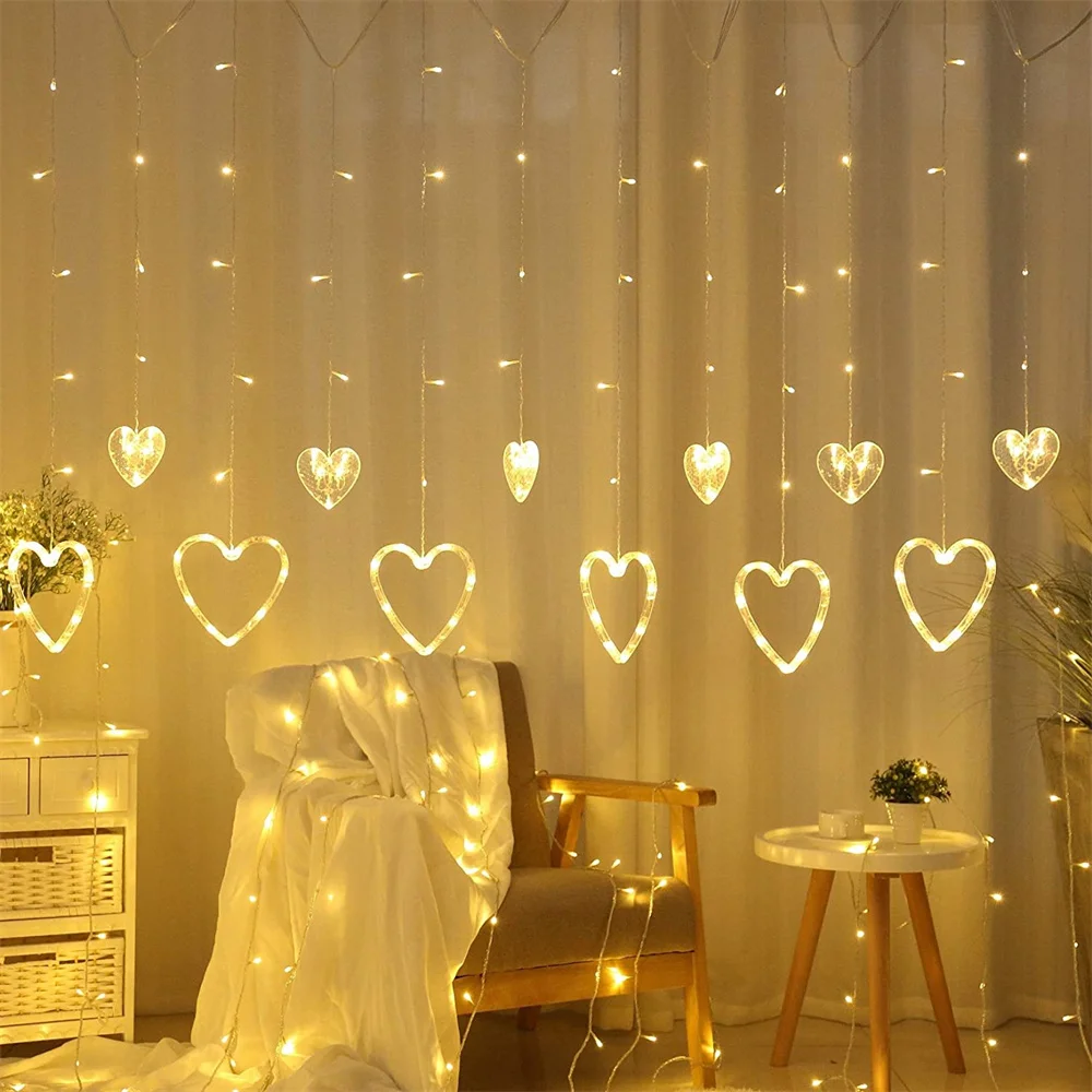 

Led Love Heart String Light Valentines Day Effects Garland Light Curtain 8mode Fairy for Room Party Wedding Decoration Lighting