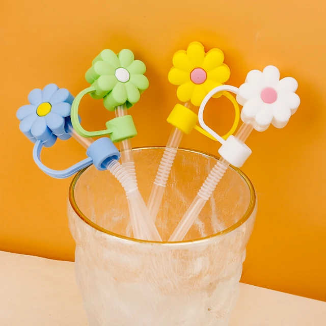 5/1pcs Silicone Straw Covers Cap Cute Flower Straw Toppers for