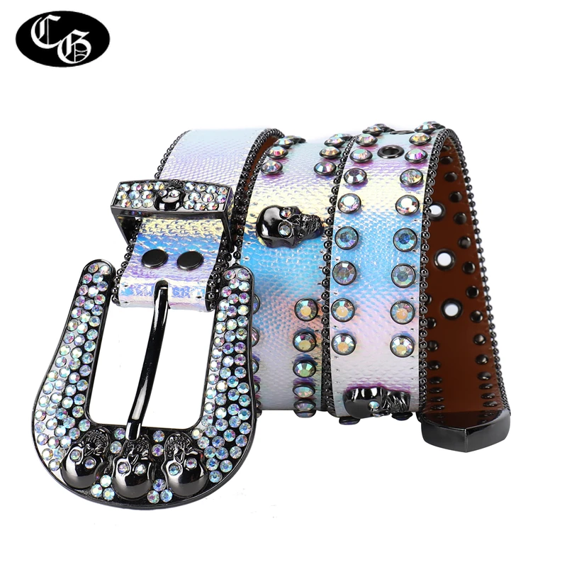 Lolita Kawaii Rhinestone Belts For Women Luxury Strap Skull Buckle Diamond Bling Y2K Belt Western Cowboy Cinturones Para Hombre