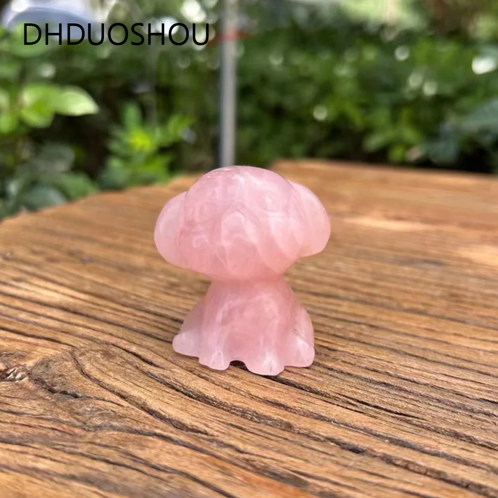 

Customized Natural Crystal Little Dog Figurines Puppy Rose Quartz Carving Sculpture Ornaments Statue For Home Decor Kids Gifts