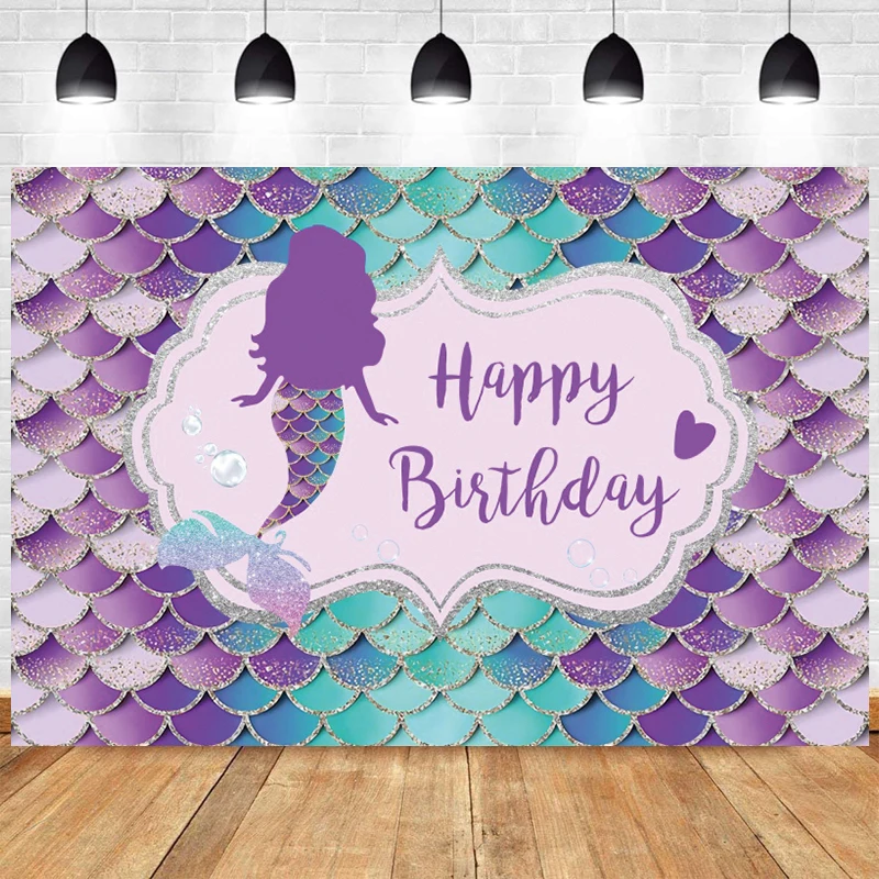 Sfondo Della Festa Di Compleanno Della Sirenetta Viola Disney Princess Ariel Decorations Girl Under The Sea Fish Scale Foto Sfondo