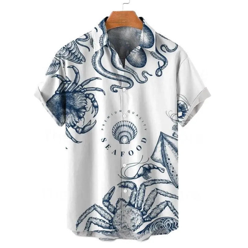 thumbnail image 1 of Camisas hawaianas para hombre, camiseta informal con estampado 3D de peces, camiseta de verano de gran tamaño con estampado de dibujos animados, elegante camisa de playa para vacaciones, 1 of 5