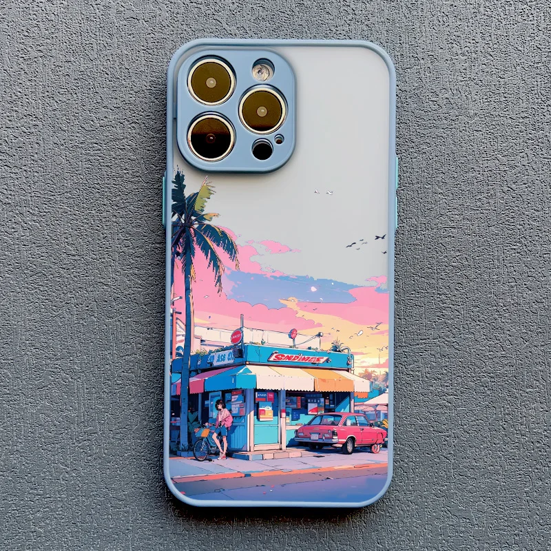 Strandsonnenuntergang Kokospalmen Matte Handyhülle für iPhone 13 12 Mini 11 Pro Max 17 16 15 14 Pro Max Plus XR XS X Rückseiten-Cover – Detail 7