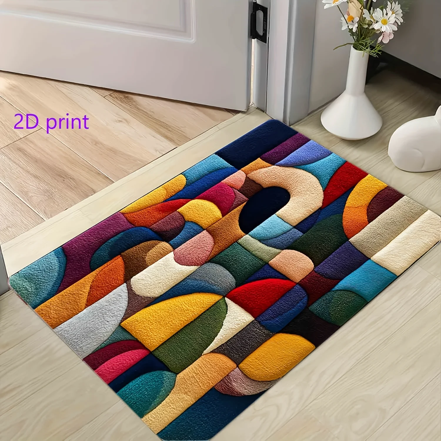 VIKAMA 2D Geometrisches Muster Dekorativer Teppich Eingangsbereich Badezimmermatte Weich Maschinenwaschbar Heimdekoration – Detail 8