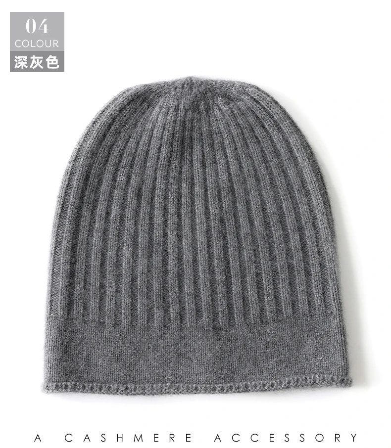 Mütze aus 100 % Kaschmir, Unisex, Winter, gestrickt, gerippt, verdickt, kalte Mütze, Gehörschutz, Wollmütze, warmer Kopfwickel, Strickmütze – Detail 18