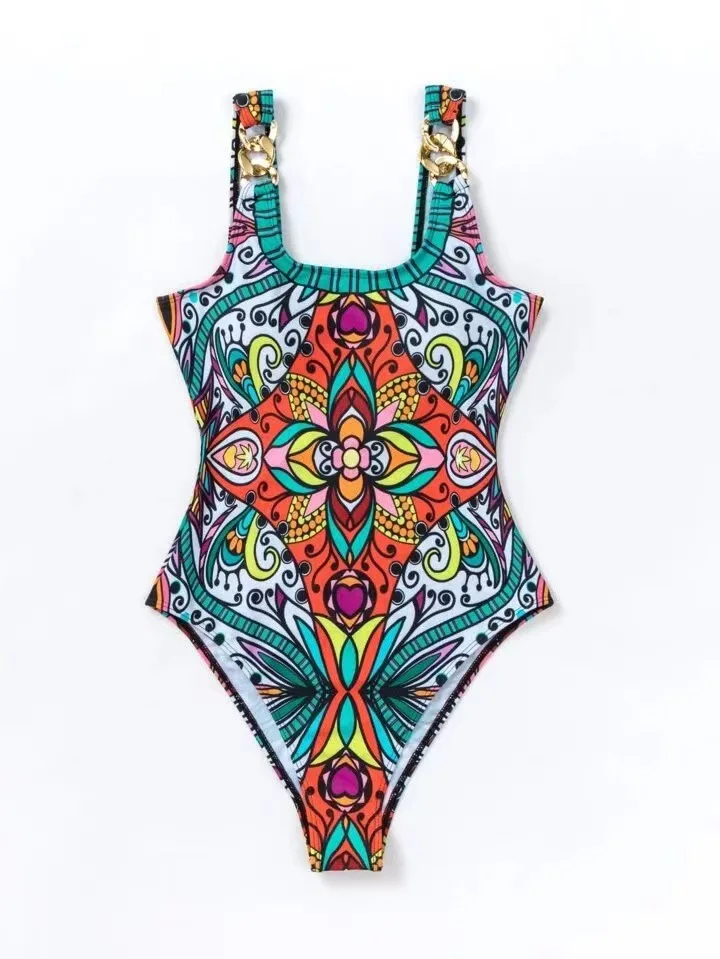 Sexy and Fashionable Swimsuit 2026 Women's Retro Printed Push Up Swimsuit with One Piece Swimsuit Women Hot Spring Bikini Cut