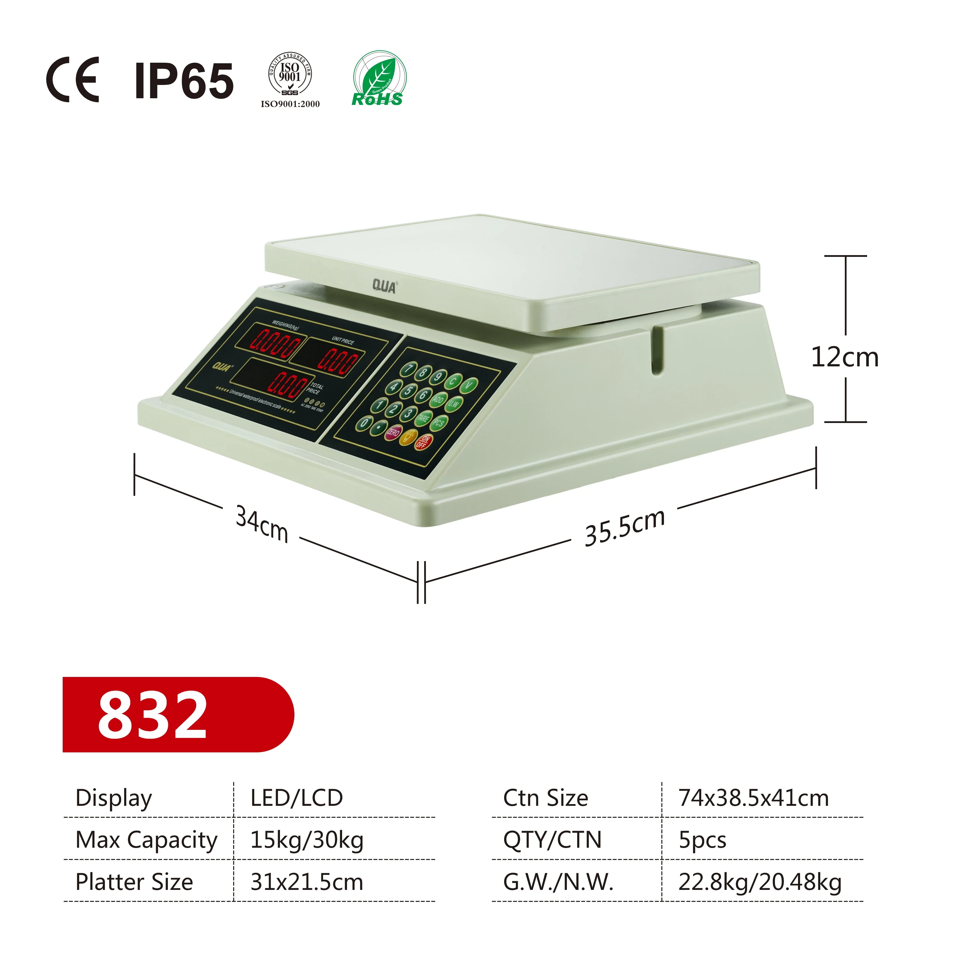 High Precision Fruit Weighing Scale Waterproof Double-sided Display Price Computing Scale For Vegetables