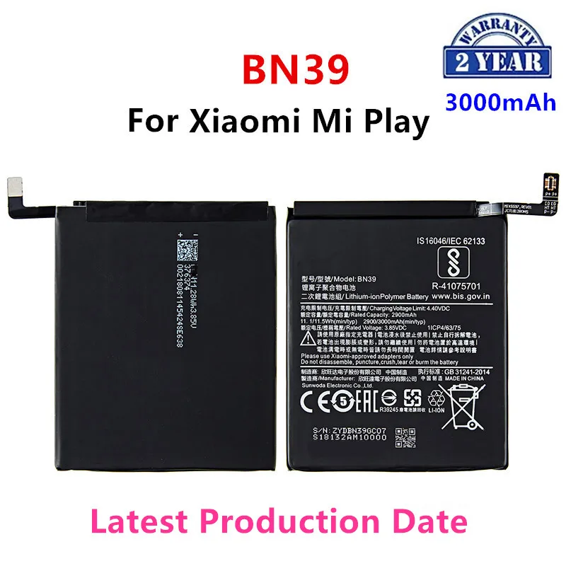 100% Оригинальный аккумулятор BN39 3000 мАч для Xiaomi Mi Play BN39 высококачественные сменные батареи для телефона оригинальный аккумулятор bp45 100% мач для xiaomi mi 12 pro сменные батареи для телефона инструменты 4600