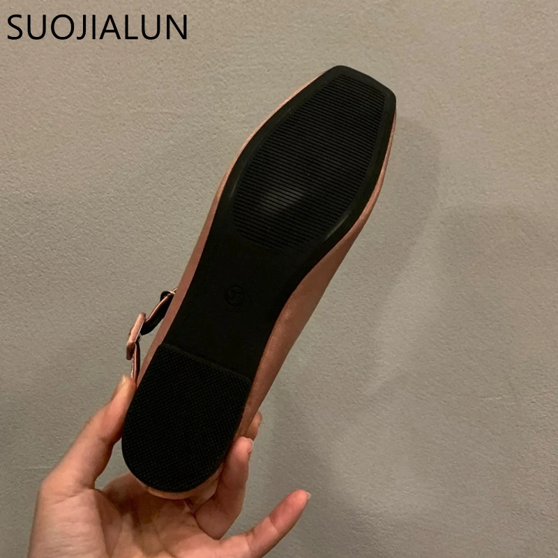 Spring New Women Flat Shoes Fashion Silk Square Toe Shallow Ladies Ballet Shoes Soft Casual Flat Mary Jane