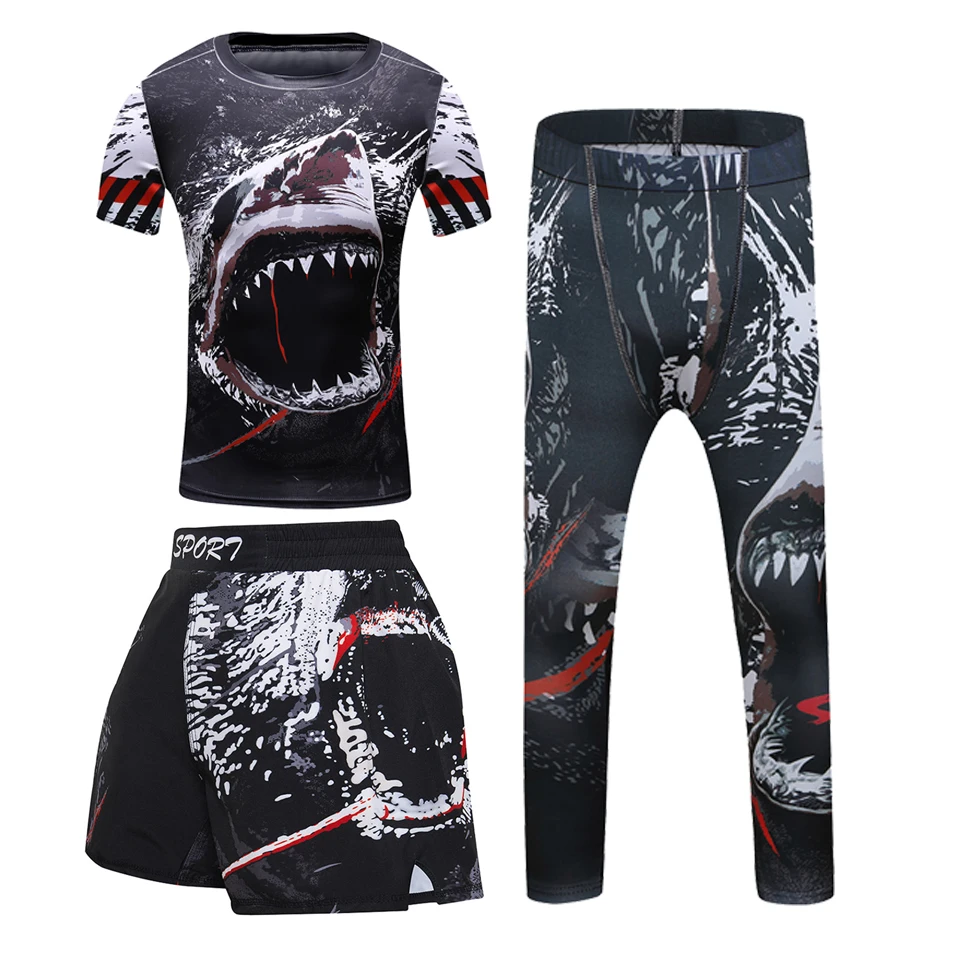 Sports Apparel Rashguard For Kids 4PCS Sport Suit MMA Compression T-Shirt+Pant Muay Thai Shorts Children Jiu Jusit Bjj Clothing Running Sets