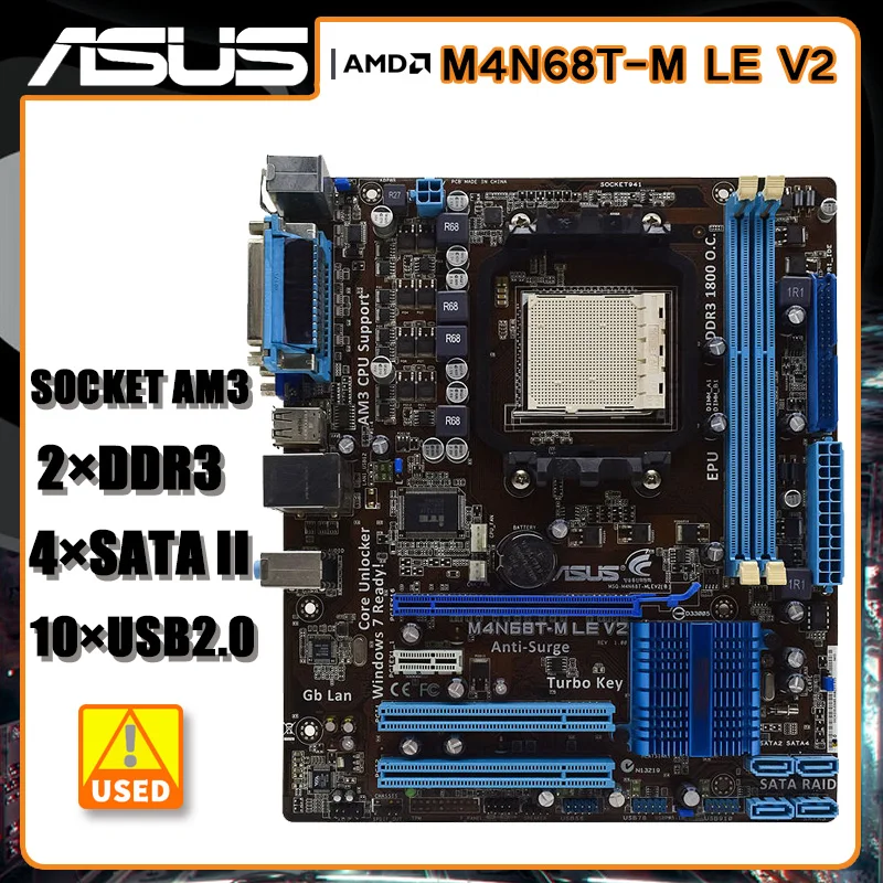 Soquete AM3 ASUS-Placa-Mãe, M4N68T-M LE V2, DDR316GB, SATA II, USB.