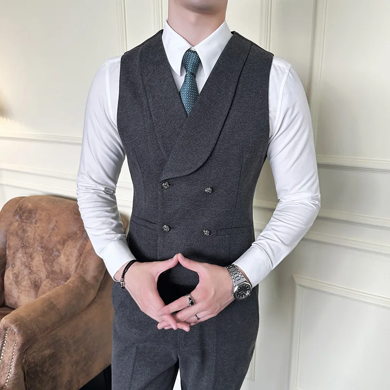 Vest + Pants High -end Brand Fashion Business Men's Leisure Office Suit Vest Bride's Wedding Dress Party Waist Coat 5