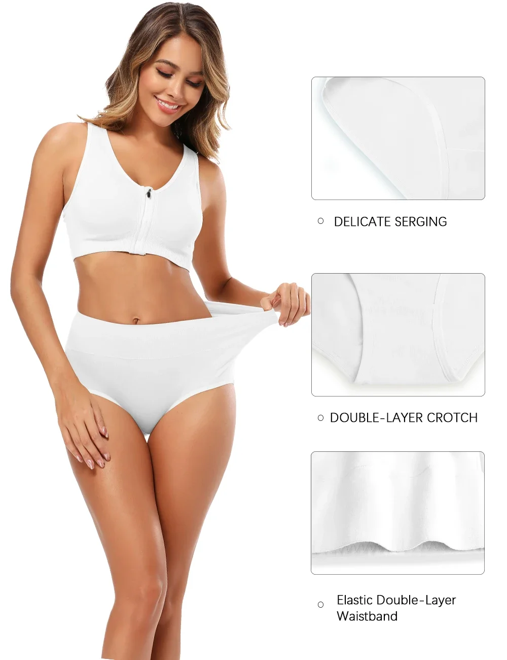 POKARLA 5pcs Women's Breathable Cotton Panties High Cut Belly Control Briefs Ladies C Section Recovery Underwear White Plus Size