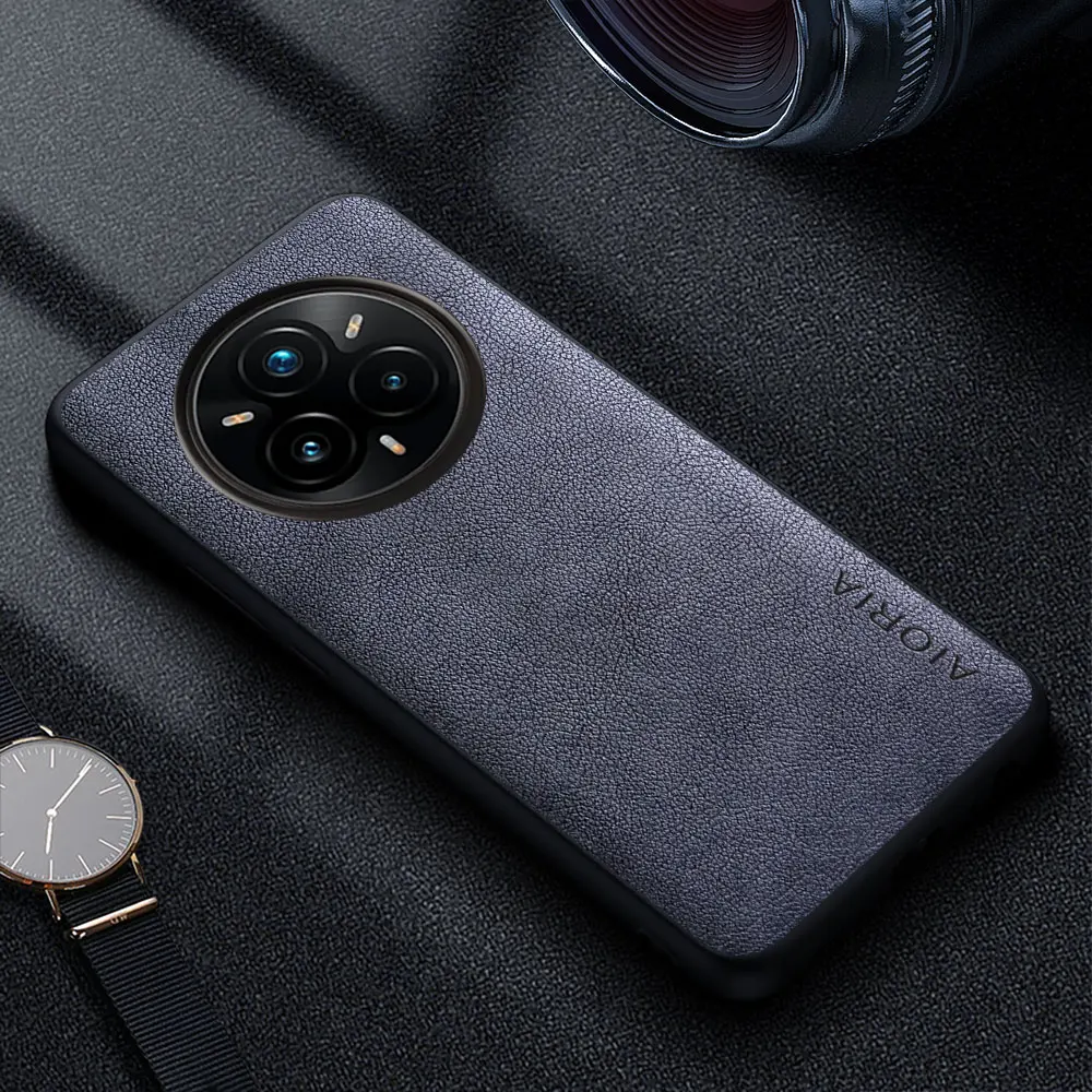 Premium Luxury Leather Phone Cover - Retro Business Style Solid Color Case
