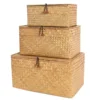 Shelf Baskets with Lid Set of 3 Handwoven Seagrass Storage Box Wicker Basket Desktop Makeup Organizer Multipurpose Container 1