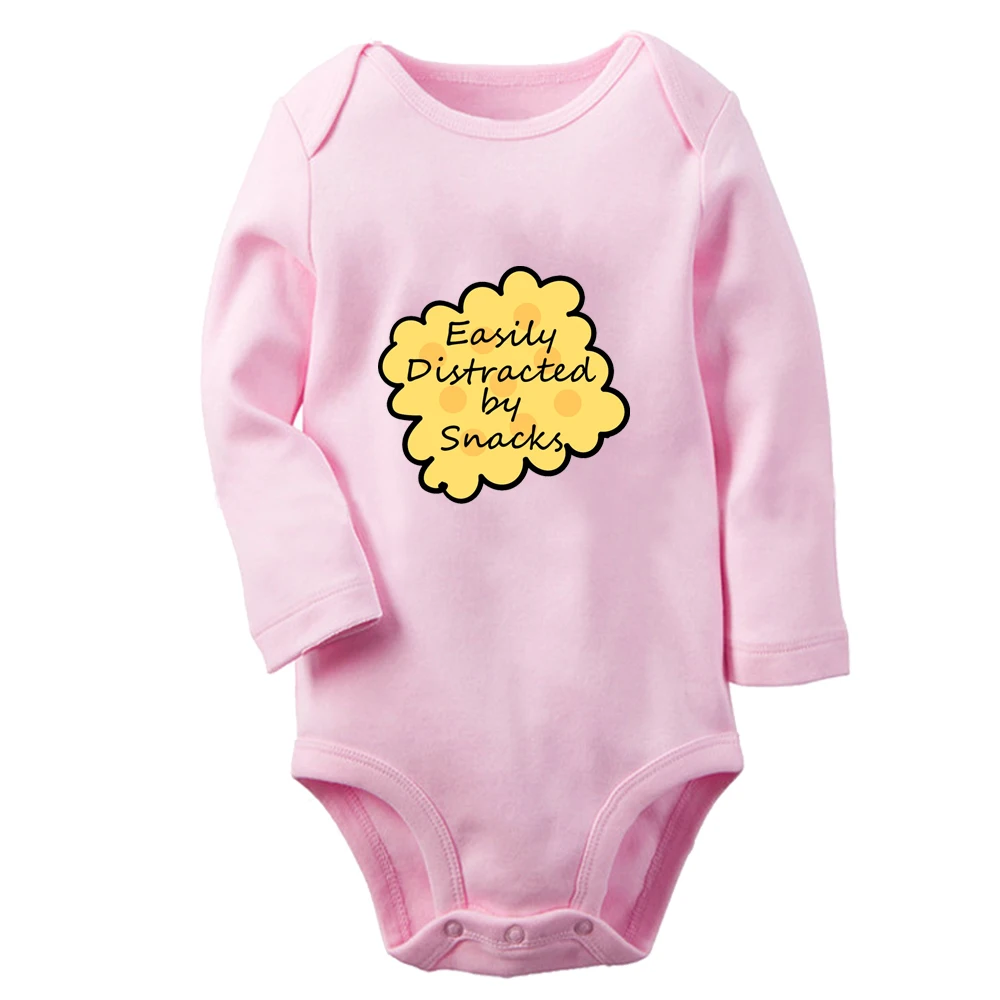 

Easily Distracted by Snacks Cute Baby Rompers Baby Boys Girls Fun Print Bodysuit Infant Long Sleeves Jumpsuit Kids Soft Clothes