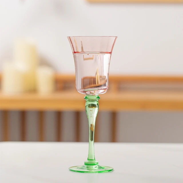 Hand Blown Wine Glasses with Colorful Stems