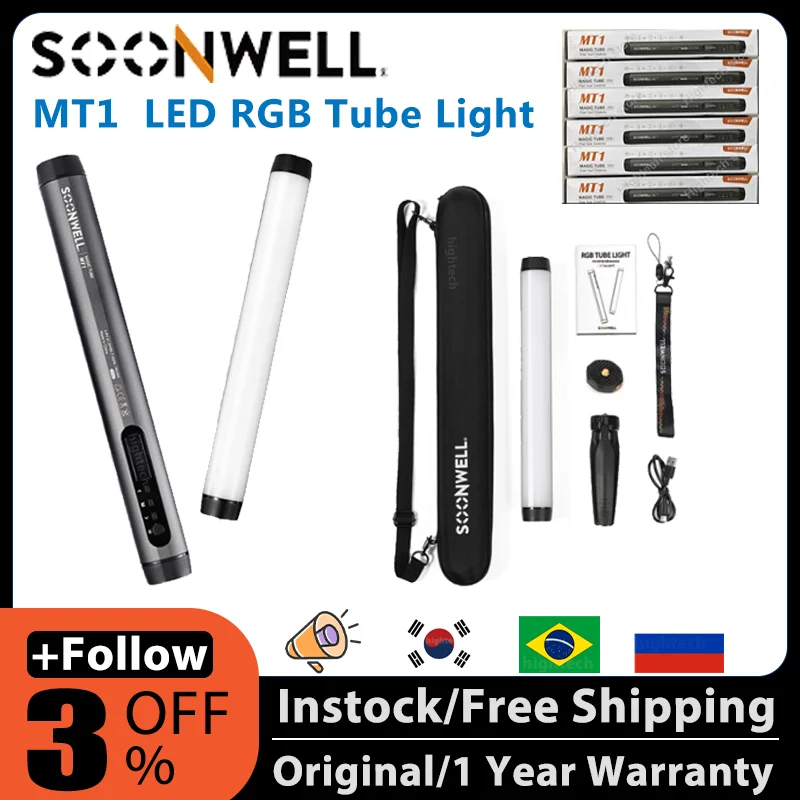 Soonwell MT1 LED RGB Tube Light Handheld Photography Lighting Stick
