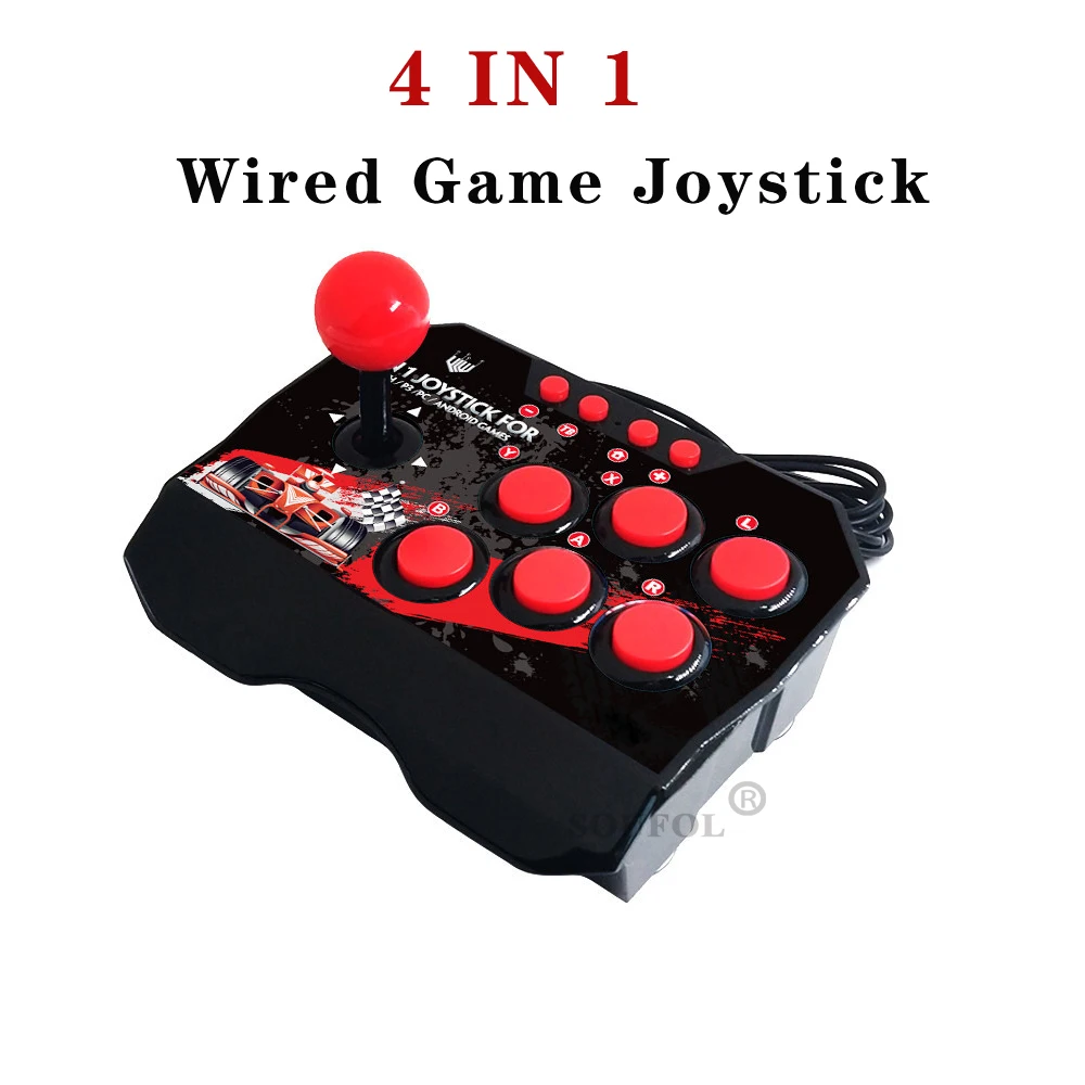 4In1USBWiredGameJoystickRetroArcadeConsoleRockerFighting