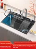 Stainless Steel Waterfall Kitchen Sink Large Single Slot With Knife holder Multifunctional Dishwashing Sinks 6