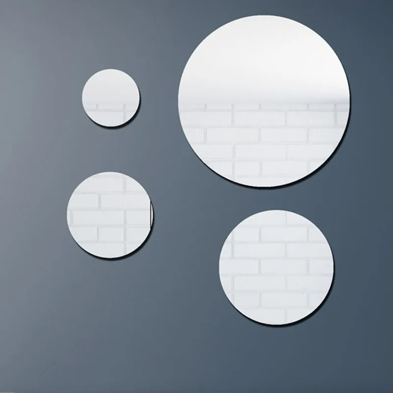 Small Round Acrylic Mirror Stickers Wall Adhesive Mirrors For Living Room Bathroom Hallway Decoration