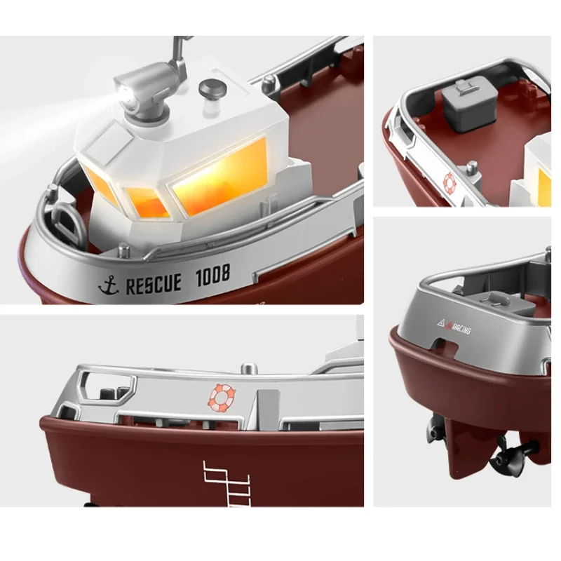 Rc Boat DIY Water Mini Tugboat Double Paddle Power High Brightness Lighting  Remote Control Boat Toy Summer Gift for Children 6