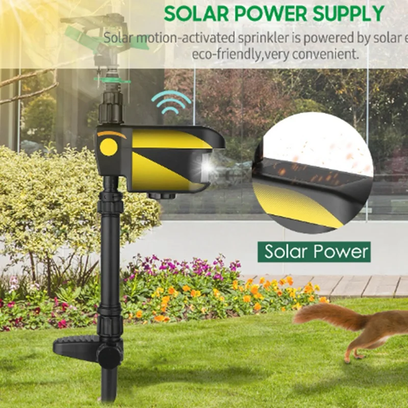 Sprinkler Automatic Rotating Large Area Solar Motion Activated Animal Repellent Sprinkler Garden Animal Deterrent Easy Install