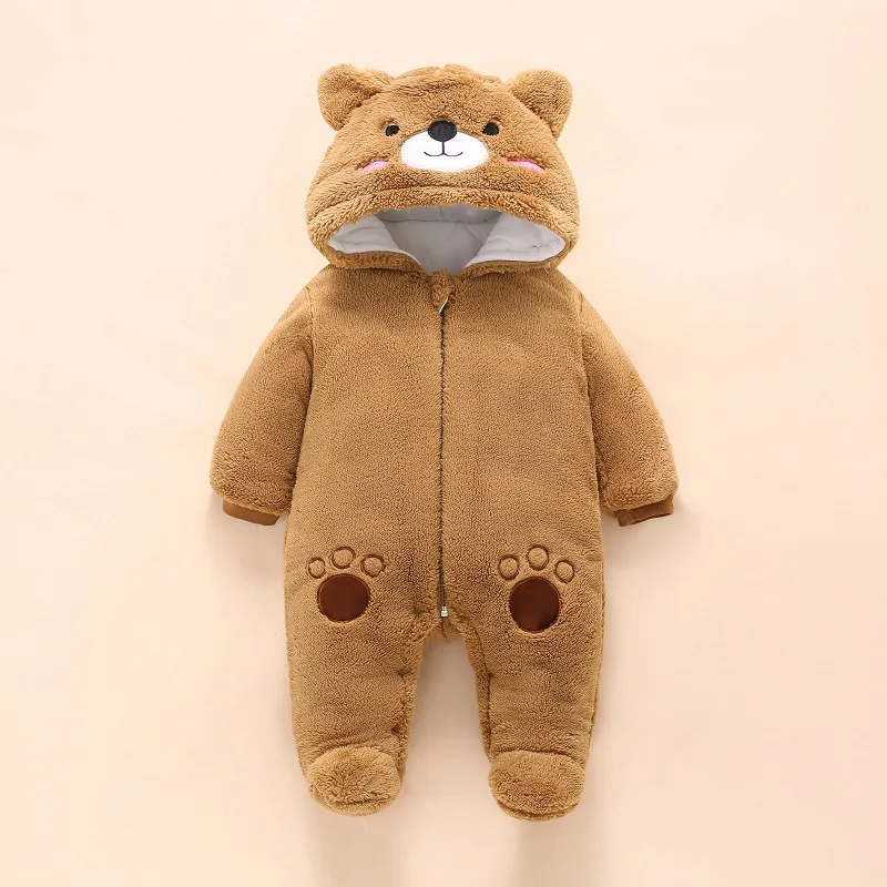 0-12M Baby Rompers Bear Toddler Girls Overall Jumpsuit Winter Warm Hooded Cotton Baby Boys Romper Infants Crawling Clothing baby clothes bear hooded jumpsuit