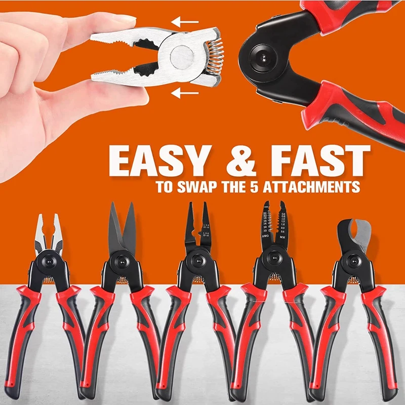 

New 5-PCS Plier Tool Set 5 In 1 Versatile Tool Kit Metal with Linesman Plier, Wire Stripper, Crimping Tools, Sheet Metal Shear