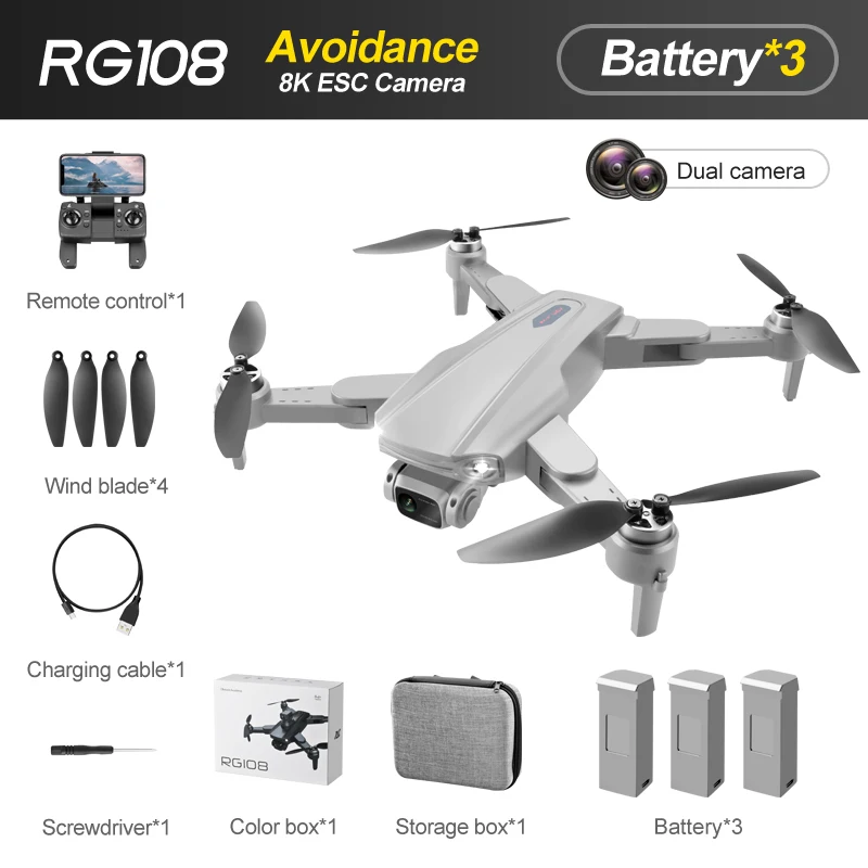 RG108 Drone 8K HD Camera GPS Drone 360° Obstacle Avoidance Brushless Rc Helicopter Profesional 5G WiFi Fpv Drones Quadcopter Toy large rc helicopters RC Helicopters