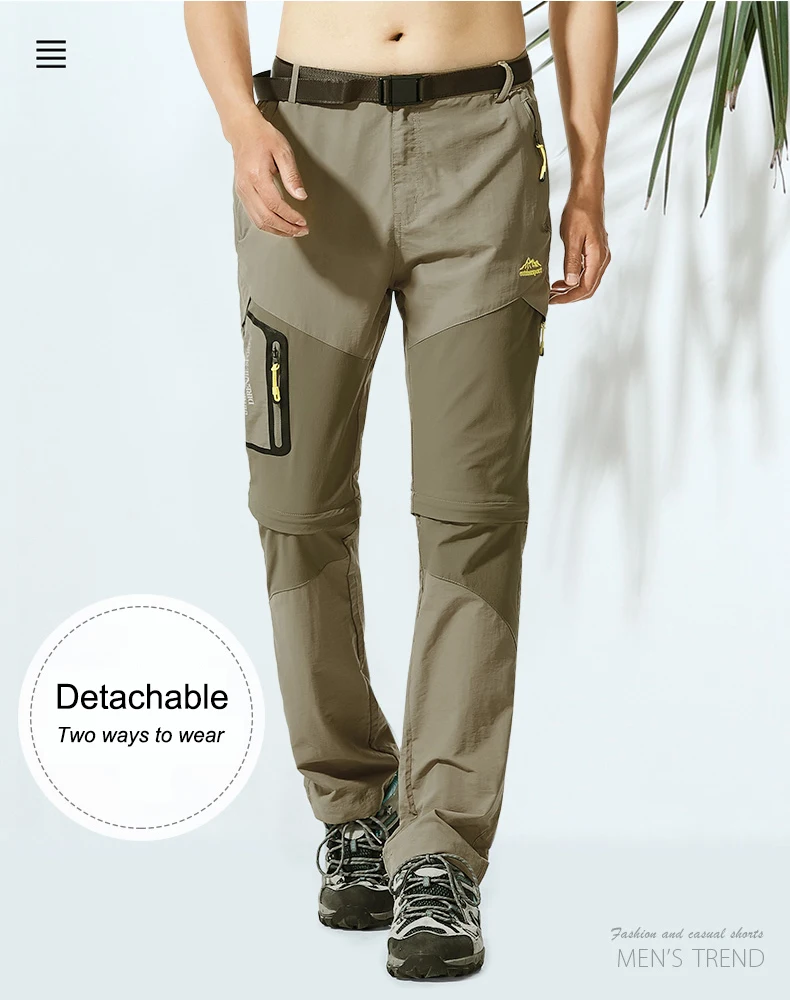 Men's Convertible Hiking Pants with Cargo Pockets and Detachable Legs