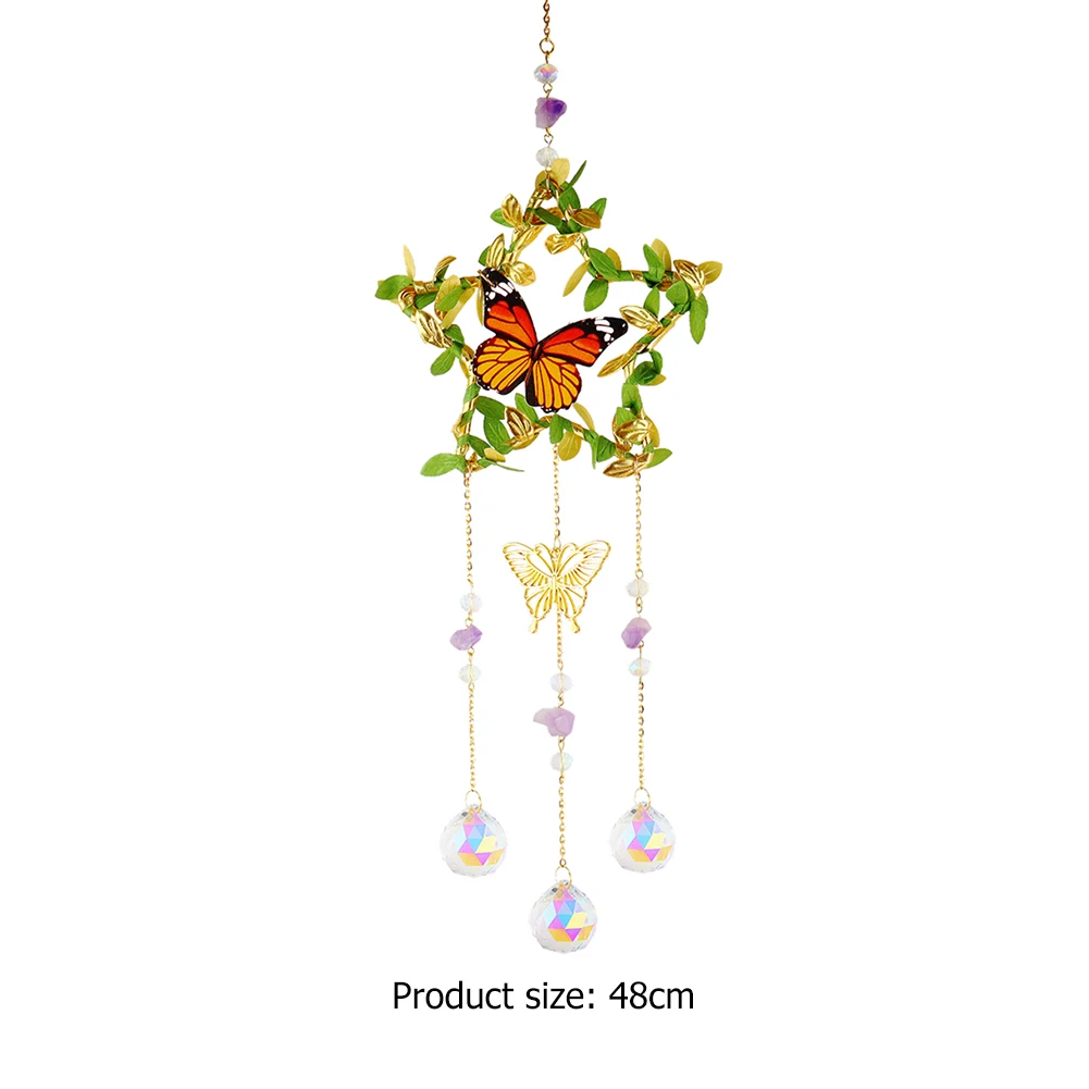 Crystal Prisms Pendant Star Moon Round Heart Light Catching Wind Chime Creative Sun Catcher Wind Chime for Wedding Decoration