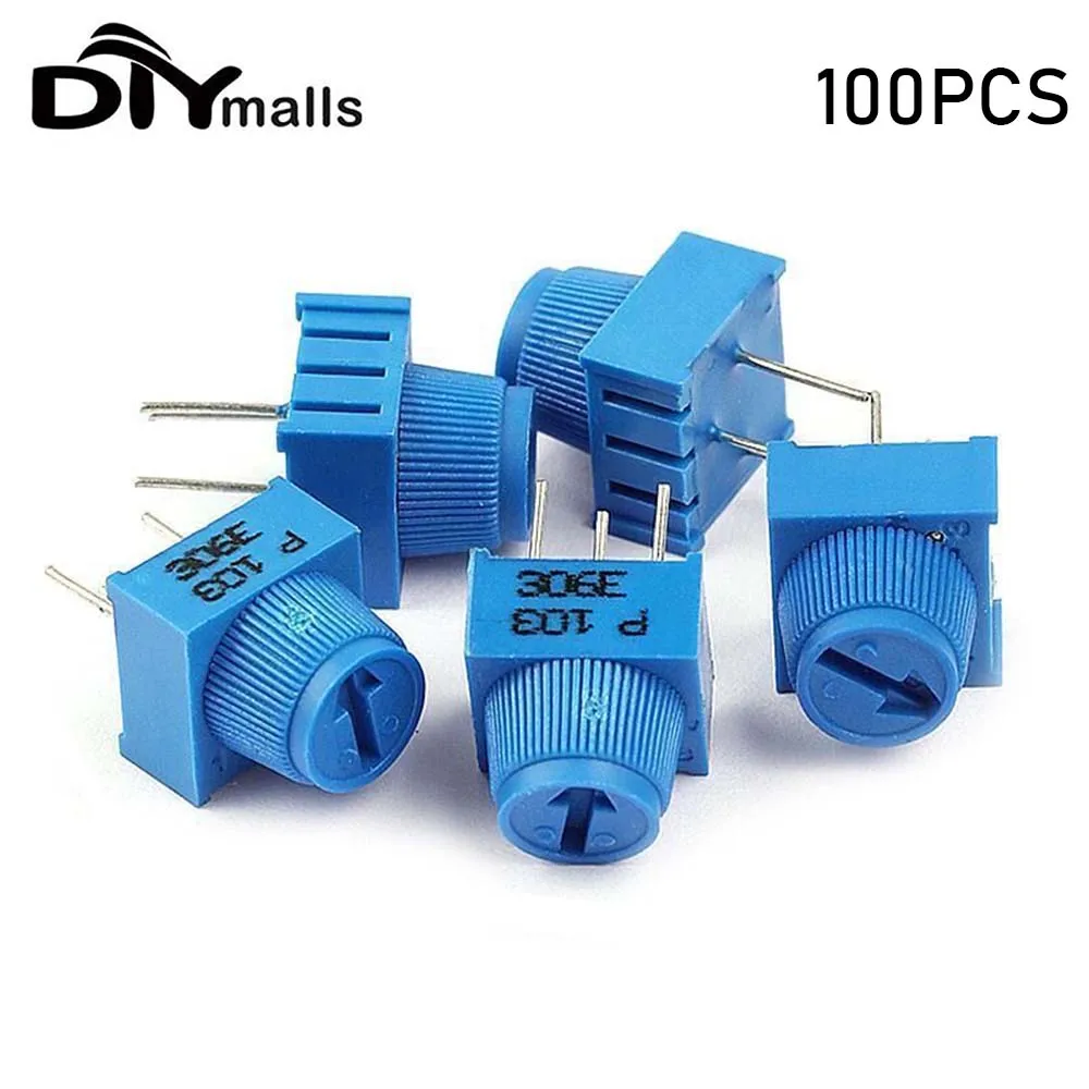 100PCS 3386P-1-103 Potentiometer Resistor 1K 100K 10K Ohm Single Turn Breadboard Trim Potentiometer with Knob for Arduino 3d printing ntc 100k ohm high temperature 350℃ thermistor sensor with xh2 54 terminal for e3d v5 v6 heating block mk8 heatbed p