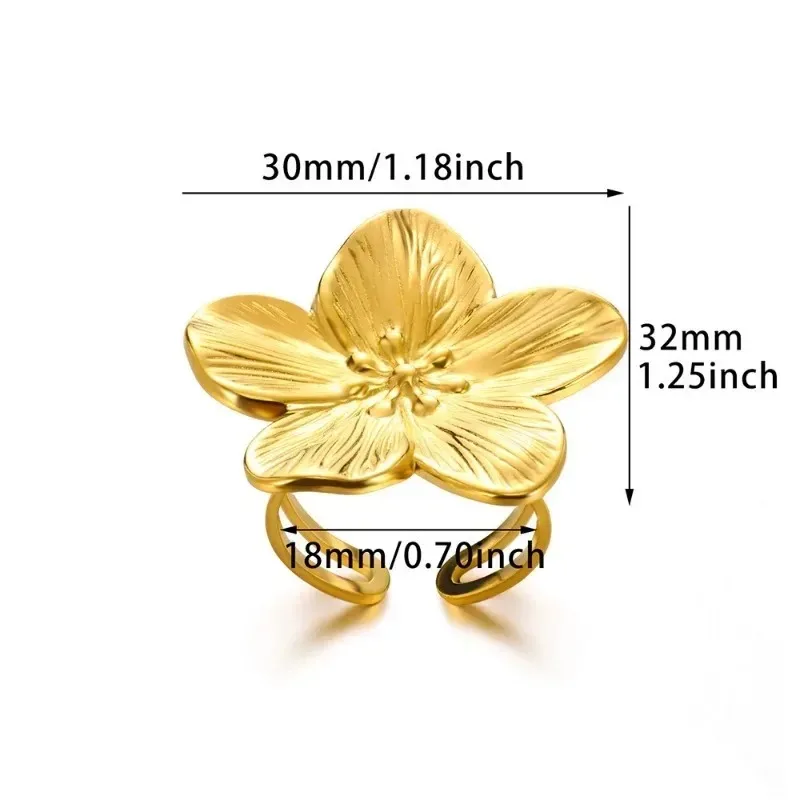 Exaggerated Big Bloom Flower Metal Rings for Women French Elegant Stainless Steel Gold Color Finger Rings Wedding Jewelry Gifts - Image 6