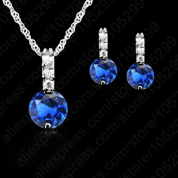 Women Beauty Round Jewelry Set 925 Sterling Silver Color Cubic Zircon Pendant Necklace/Earring Women Wedding Gift Hoop Earrings 1