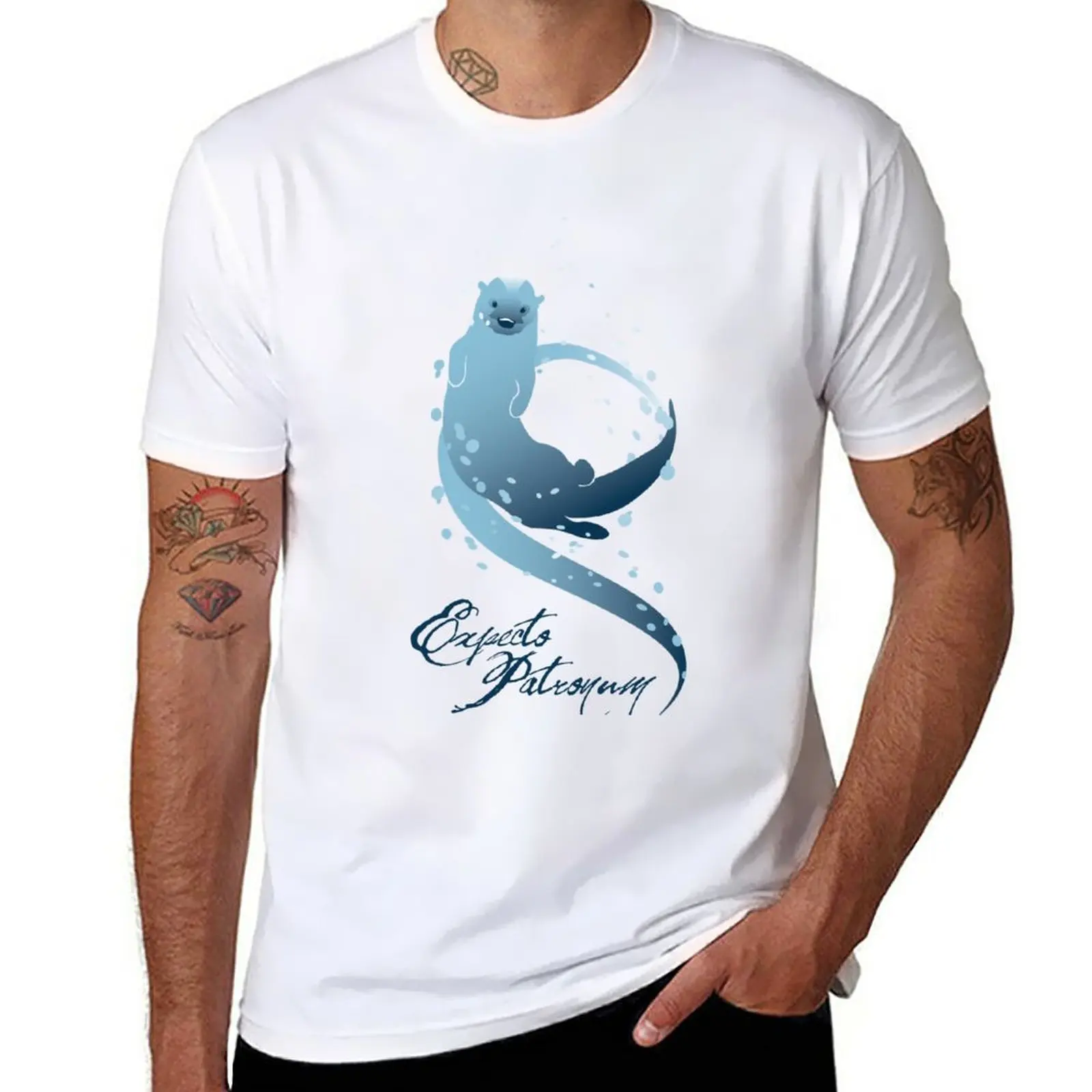 Skelto Patronum! (Lontra) T-Shirt Hippie Clothes Funnys Plain White T-Shirt Uomo