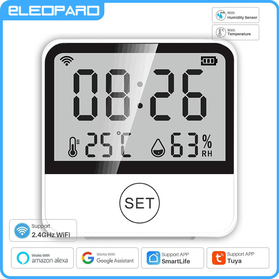 Eleopard Tuya Smart WIFI Temperature and Humidity Sensor with Backlight LCD Display Indoor Thermometer Meter Support Alex