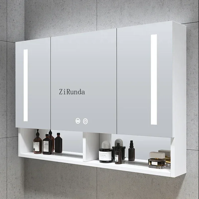 Modern Smart Bathroom Mirror Cabinet Aluminum Fog Removal with Light Storage Mirror Cabinet Wall-mounted Home Furniture FYBC